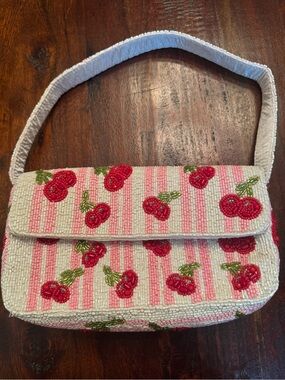 Viral Beaded Pink Cherry Shoulder Bag